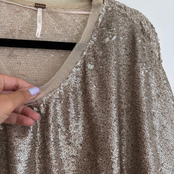 Free People Champagne Dreams Cropped Sequin Top Sz XS - Picture 7 of 9